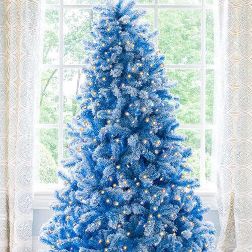 BlueDuchess 6.5' Duchess Blue Flock Artificial Christmas Tree with 500 Warm White LED Lights