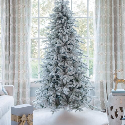 FlockedGroup-2 9' Queen Flock® Slim Artificial Christmas Tree Unlit