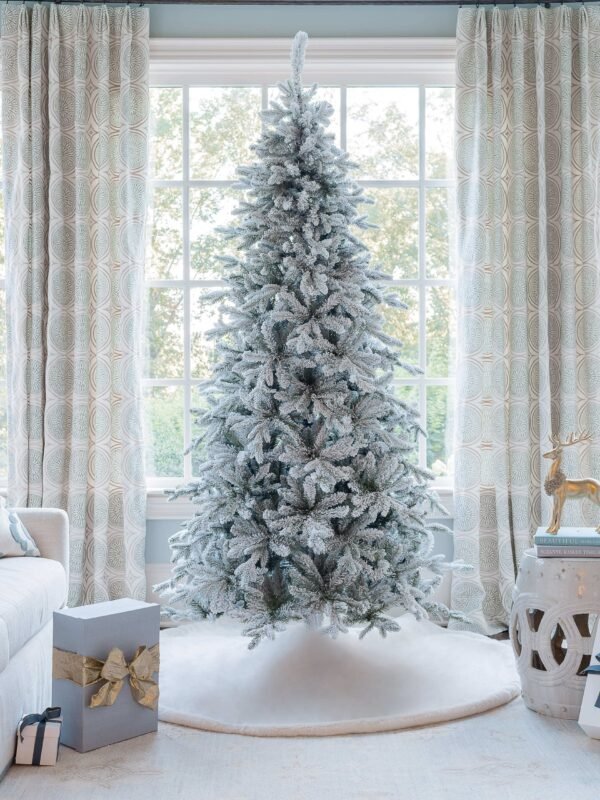 FlockedGroup-2_5838b770-2073-4c60-a84c-aae0124a8296 7.5' Queen Flock® Slim Artificial Christmas Tree With 650 Warm White LED Lights