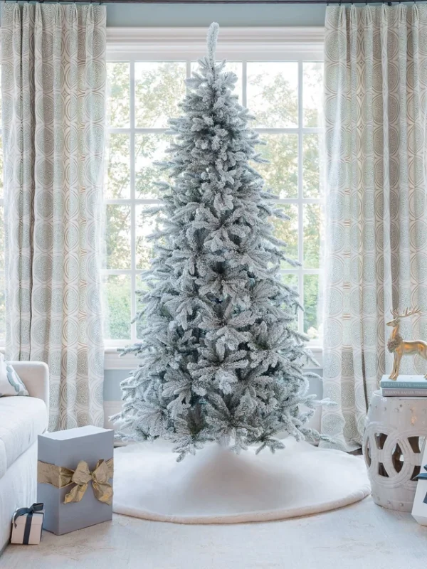 FlockedGroup-2_f8177de6-9bdb-43f0-8995-251dec623c8b 8' Queen Flock® Slim Artificial Christmas Tree With 700 Warm White LED Lights