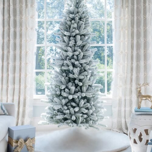 FlockedGroup-4 7.5' King Flock® Slim Artificial Christmas Tree Unlit