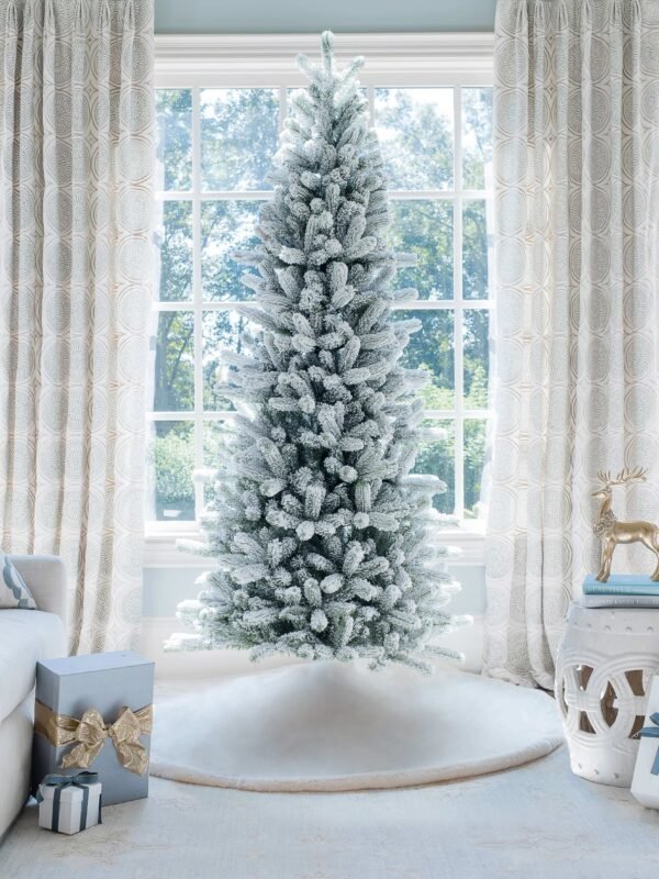 FlockedGroup-4 7.5' King Flock® Slim Artificial Christmas Tree Unlit