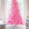 KOC2021TreesVertical-1 6.5' Duchess Pink Flock Artificial Christmas Tree with 500 Warm White LED Lights