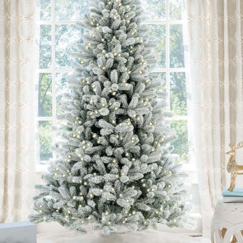 KingFlock 9' King Flock® Artificial Christmas Tree with 1100 Warm White LED Lights