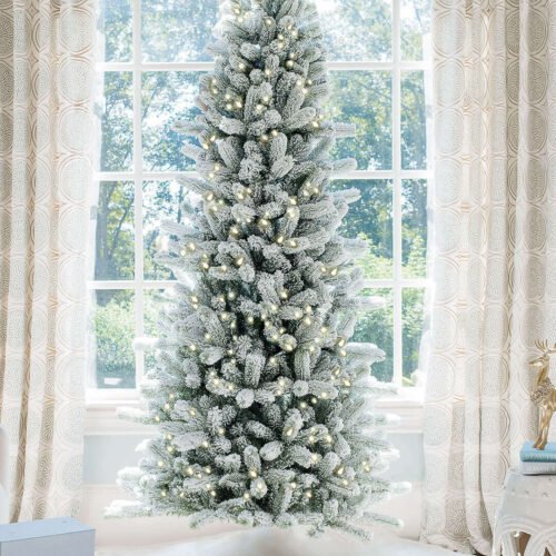 KingFlockSlim_b2208eb9-116f-4bbb-8a55-3ac045ff327e 7.5' King Flock® Slim Artificial Christmas Tree with 650 Warm White LED Lights