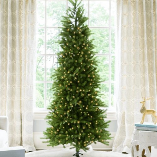 KingFraserFirSlim 7.5' King Fraser Fir Slim Artificial Christmas Tree with 750 Warm White & Multi-Color LED Lights