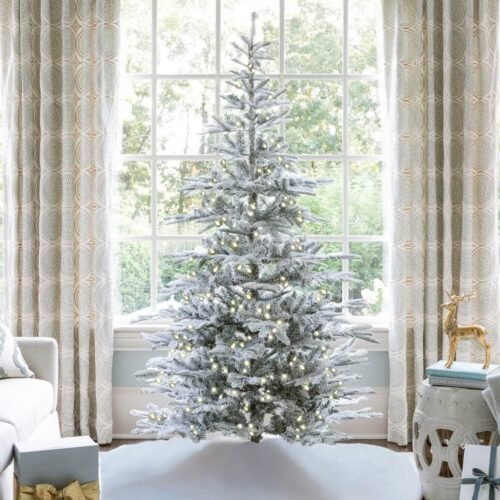 KingNobleFlockLED 9' King Noble Flock Artificial Christmas Tree with 700 Warm White LED Lights
