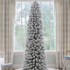 PrincePencilTreeLED 7' Prince Flock® Pencil Artificial Christmas Tree with 400 Warm White LED Lights