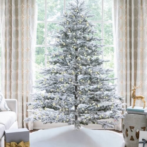 RushmoreFlockLED 7.5' Rushmore Flock Artificial Christmas Tree 750 Warm White LED Lights